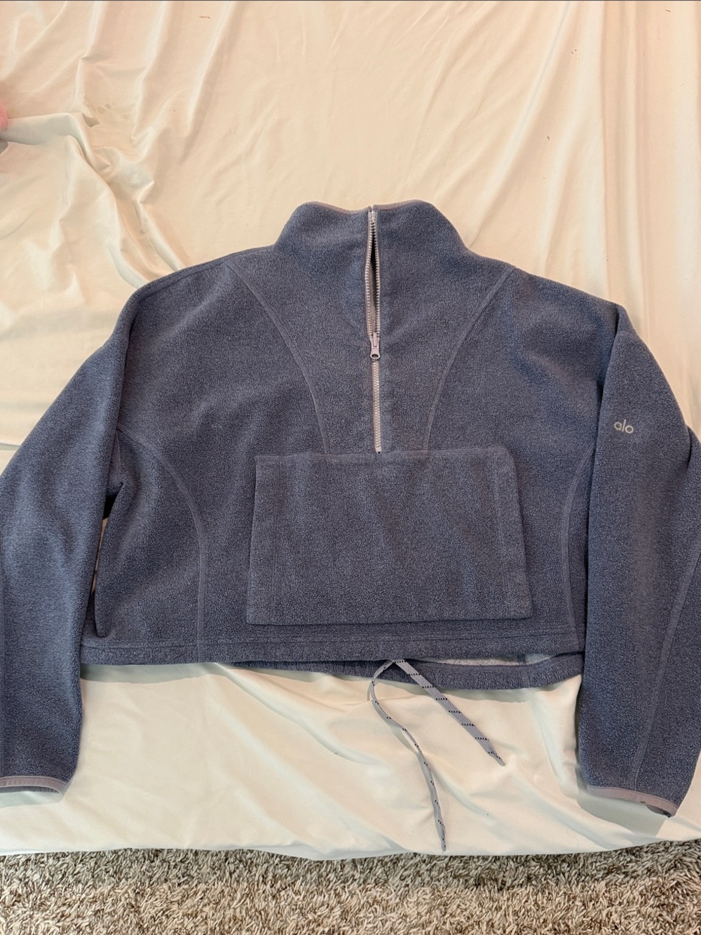 ALO Yoga Cropped Half-Zip Teddy Jacket in Dusty Blue